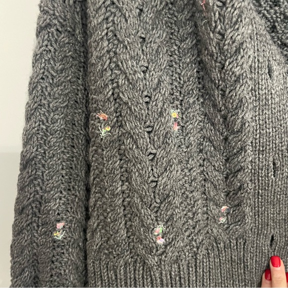 Something Navy Embroidered Cable Knit Cardigan sz XS Grey - Picture 11 of 11
